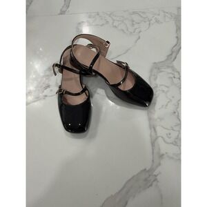 Shoes Womens Size 7.5 Black Mary Jane Square Toe Ankle Strap Flats Buckle